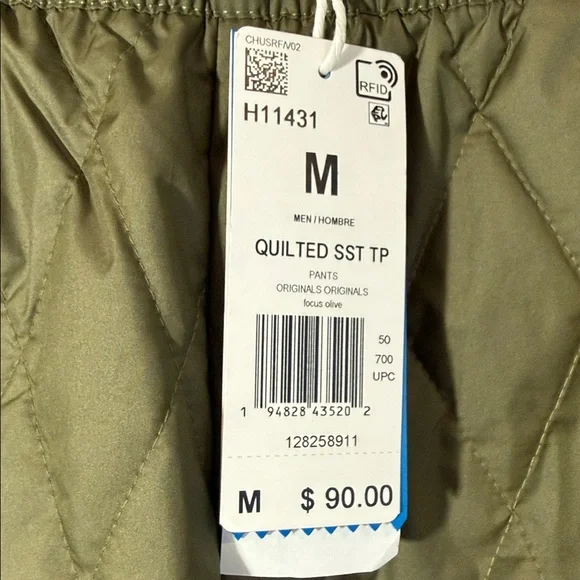 Adidas Quilted Pants in Dark Green with White Stripes - Picture 2 of 2